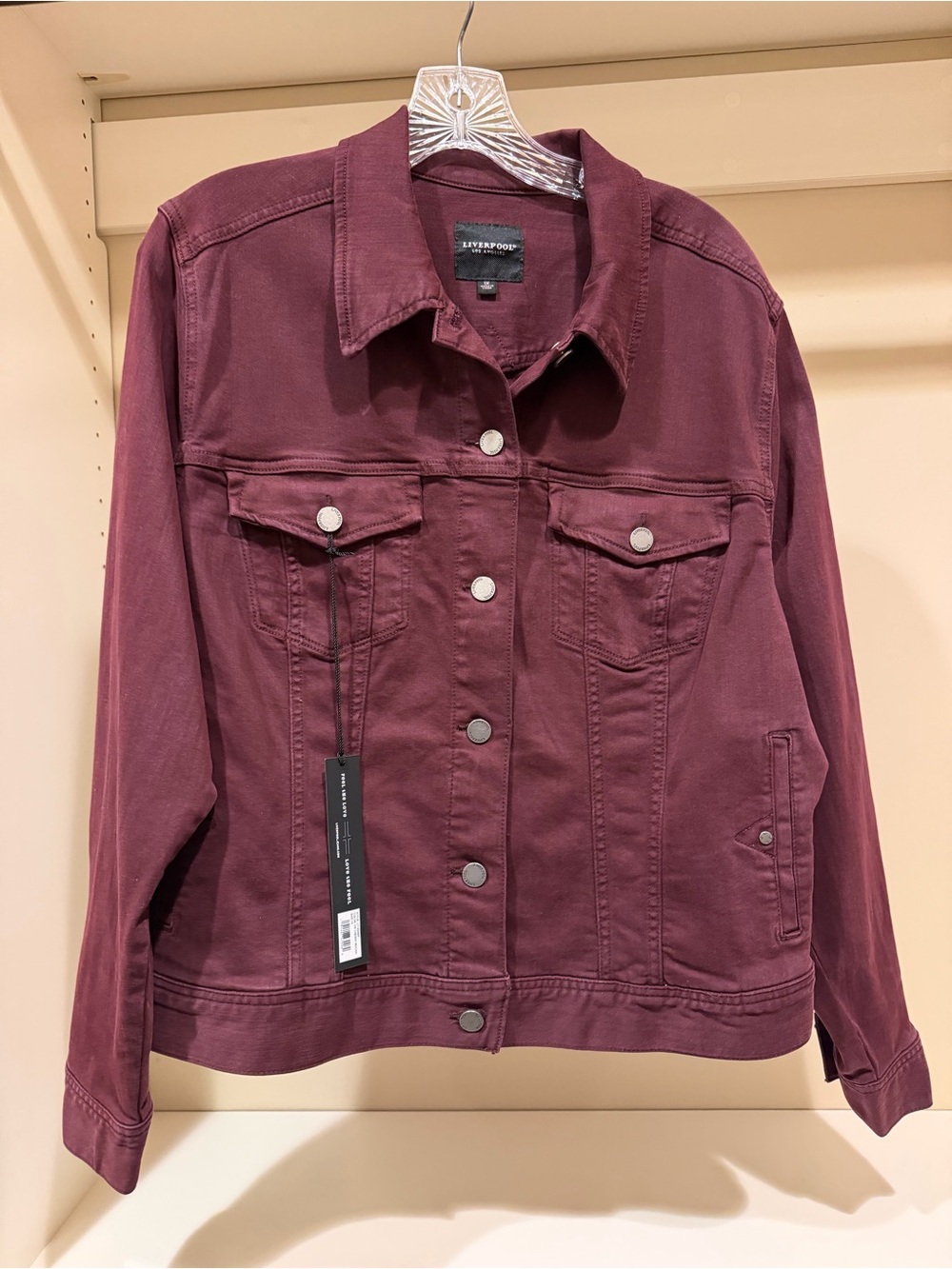 Liverpool Burgundy Denim Trucker Jacket - Women's